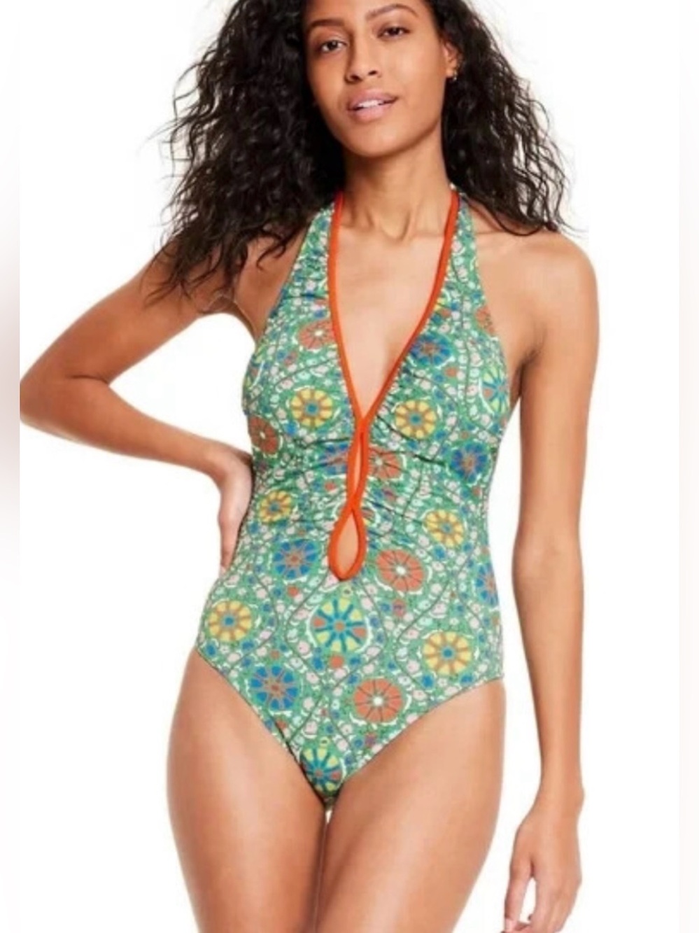 RHODE Women's Zinnia Floral Halter High-Leg Cheeky One Piece Swimsuit Size XL